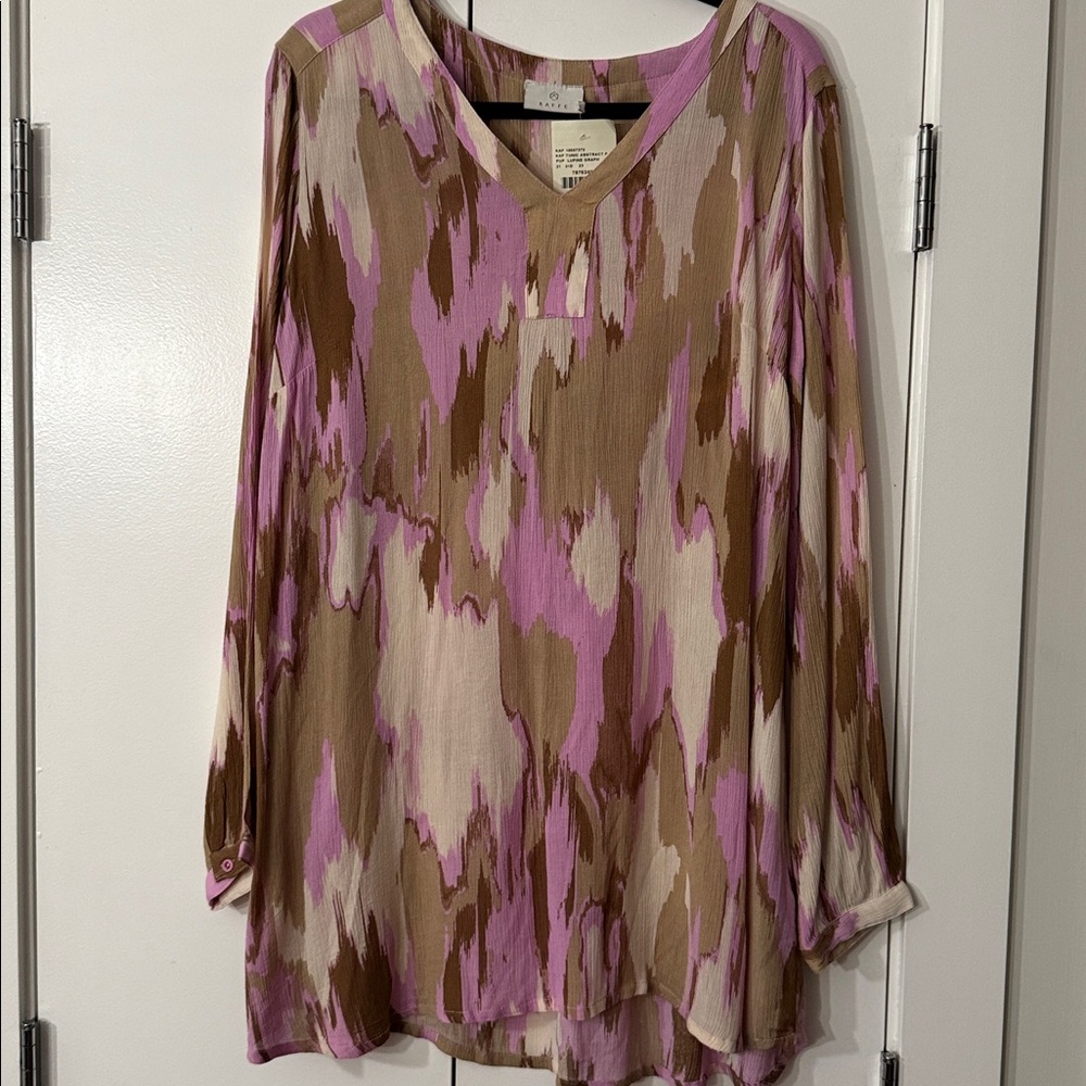 NWT KAFFE Pink and Brown Abstract Blouse